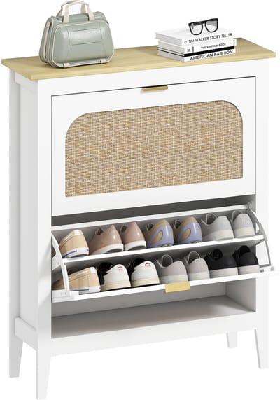 HOMCOM neerklapbare schoenenkast - Spaanplaat - 80x24x95,5cm - Wit