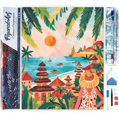 Figured'Art Diamond Painting set Volwassenen 40x50 cm Zonsondergang in Bali - 5D DIY Art full drill vierkante diamant - Opgerold canvas