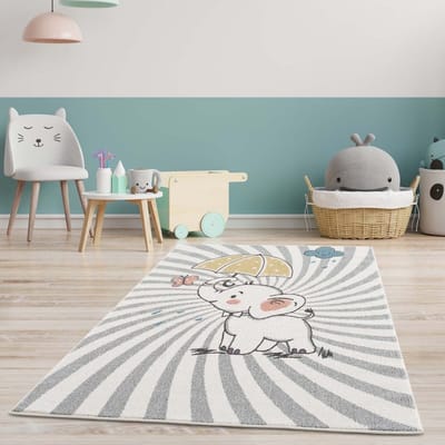 Kindertapijt Koho Olifantje met Paraplu Crème Vloerkleed - 140x200cm- Kinderkamer - Babykamer - Baby - Kids - Jongens en Meisjes - Kinderen