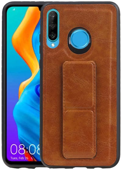 Grip Stand Hardcase Backcover - Telefoonhoesje - Achterkant Hoesje - Geschikt voor Huawei P30 Lite / Nova 4E - Bruin