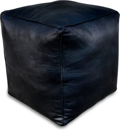 Leren poef (XL) Zwart - Vierkant - Handgemaakt - Gevuld geleverd - Leer Poef - POUFS&PILLOWS