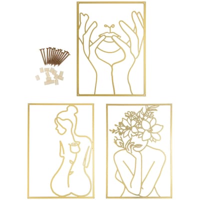 Enkele Lijn Kunst Muurdecoratie IJzer Minimalistisch Vrouwelijke Lijntekening Huis Hangende Muurdecoratie voor Slaapkamer 3 Piece Set beige