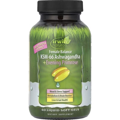 Irwin Naturals, Équilibre Féminin, KSM-66® Ashwagandha + Onagre du Soir, 60 Gélules Liquides