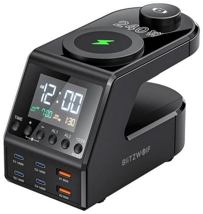 BlitzWolf FW10 10-in-1 Wireless Alarm Clock Charger - Black