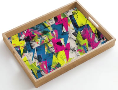 Dienblad hout 50x35 cm - Schootdienblad - Bliksemschichten - Patroon - Marmer - Kleuren - Borrelplank rechthoek - Plateau dienbladen