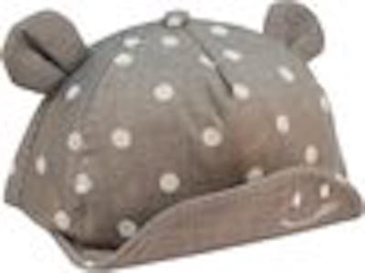 Grijs baby petje - zonnehoedje met oortjes en witte stippen
