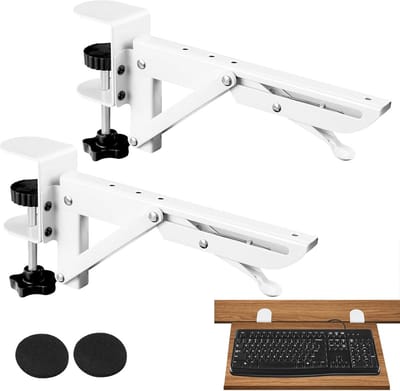 Under Desk Drawer, Extendable Rack No Drilling, Pull-Out Keyboard Holder with Adjustable C Clamp, Silent PC Keyboard Holder, Extendable Ergonomic Desk, Pack of 2