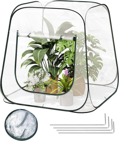 Famanu - Pop-up minitent, waterdichte pvc-kas met helder zicht, houdt vocht vast in de zomer en houdt warm in de winter, voor binnen en buiten, 100x100x97 cm, transparant