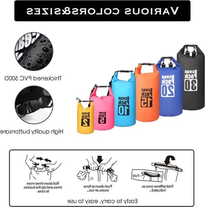 Waterdichte Dry Bag voor Zwemmen, Verstelbare Schouderbanden, Verkrijgbaar in 2L tot 30L Capaciteit, Ideaal voor Outdoor Activiteiten