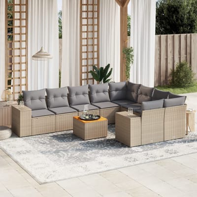 vidaXL - 10-delige - Loungeset - met - kussens - poly - rattan - beige