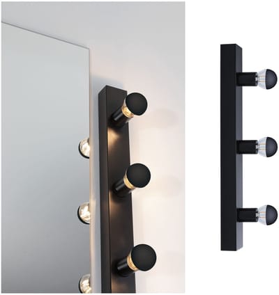 Set LED-spiegellamp Regula II Inclusief fluorescentielampen 3-vlammig IP44 E14 2700K 3x470lm 230V 3x4,5W dimbaar Zwart, Kopspiegel zwart mat