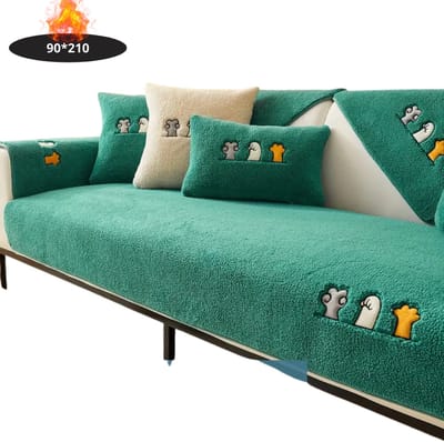 Livano Bankhoes - Bankbeschermer - Stretch - Sofa Cover - Pluche - Groen - 4 Zits 90x210