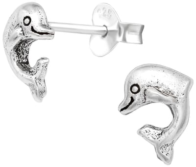 Joy|S - Zilveren dolfijn oorbellen - 7 x 6 mm - geoxideerd - kinderoorbellen