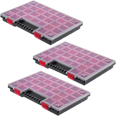KADAX K6548 Organizer gereedschapskist van kunststof magazijn voor kleine onderdelen met transparant deksel magazijn voor kleine onderdelen in verschillende maten assortimentsdoos (40x30cm / 3 stuks)