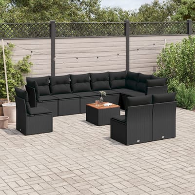 vidaXL - 11-delige - Loungeset - met - kussens - poly - rattan - zwart