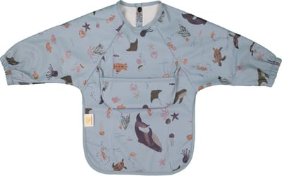 Honeybears Slab met mouwen – Waterproof slabbetje met mouw – Knutselslabber - 12 tot 36 maanden - Blauw met zeedieren