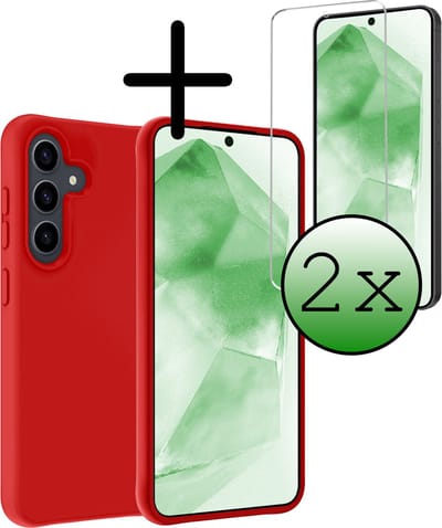 Hoesje Met 2x Screenprotector - Geschikt voor Samsung Galaxy A55 - Sterk & Shockproof - Back Cover - Siliconen Case - Telefoon Hoes - Rood