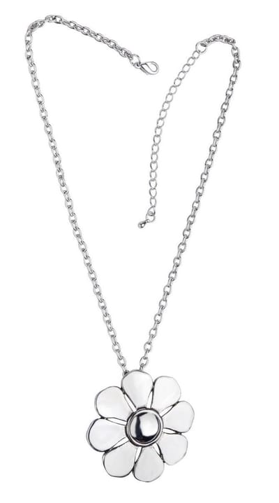 Behave - korte damesketting - bloem hanger - glanzend zilverkleurig