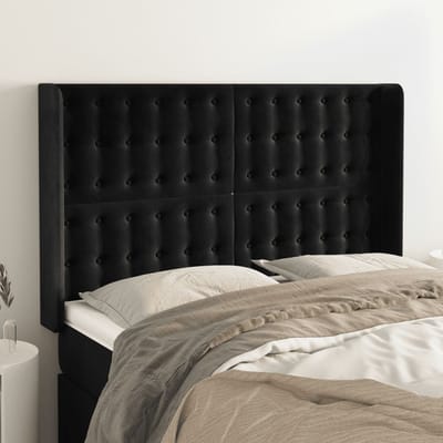 vidaXL - Hoofdbord - met - randen - 147x16x118/128 - cm - fluweel - zwart