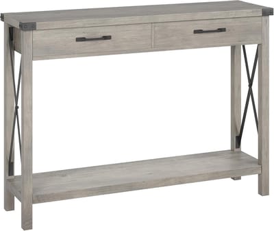 Entreeconsoletafel, halmeubel met 2 lades en opberglegplank, woonkamertafel van MDF met X-vormig frame, grijs