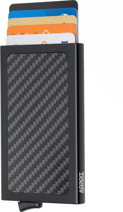 AdroitGoods Pasjeshouder 7 Pasjes Portemonnee - Creditcardhouder Met RFID Technologie - Aluminium/Carbon - Zwart