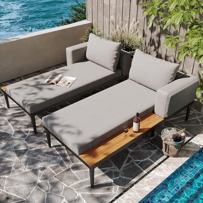 Outdoor Dagbed voor 2 Personen 150x140x30 cm met Opbergruimte, Waterdichte Dubbele Ligstoel, Deelbaar Ligbed met Zijtafels voor Tuin, Terras en Balkon Rood - Mobili Bella