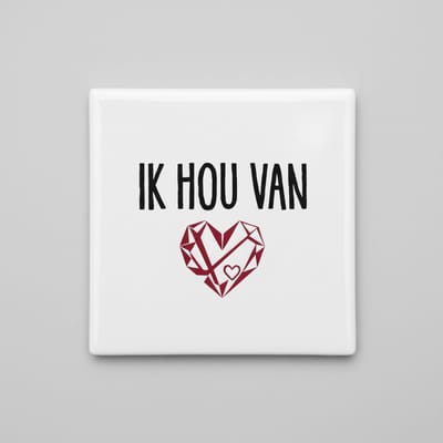 Ik Hou Van Jou – Geometrisch Hart Liefdesquote Keramische Tegel 15 × 15 cm | Romantische Moderne Woondecoratie Cadeau