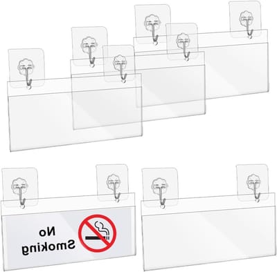 15 Stuks Acryl Raambord Houder Combo, 22.3x10.4cm Duidelijke PVC-Acryl Label Houder met 10 Stick-On Haken voor Glazen Deur, Perfect voor Retail en Cafe Menu Display