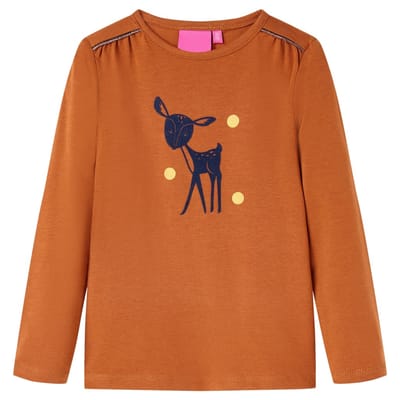 vidaXL - Kindershirt - met - lange - mouwen - 104 - cognackleurig