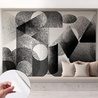 Coloray Zelfklevend Behang - Geometrische vormen Zelfklevend fotobehang - 208x146 cm - Zwart-wit Zelfklevend Behang - Voor op kantoor, voor de woonkamer, voor de hal - Herpositioneerbaar - Stickerbehang op rol