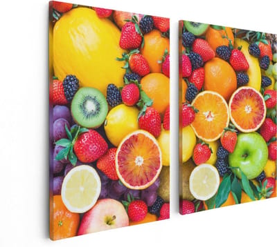 Artaza Canvas Schilderij Tweeluik Kleurrijke Fruit Achtergrond - 80x60 - Foto Op Canvas - Canvas Print