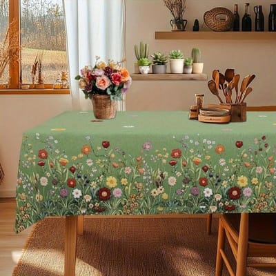 Vintage Bloemenprint Tafelkleed Tafeldecoratie Lente Aquarel Bloemen Groen Rechthoekig Tafelkleed Feestdecoratie Moederdag Cadeau 140x140cm