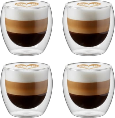 Betrahan Handgeblazen Dubbelwandige Glazen - 250ML Set van 4 - Koffieglazen - Theeglazen - Cappuccino Glazen