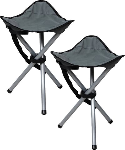 Sunnydays Driepoot zit krukje - 2x - opvouwbaar - antraciet - metaal - 32 x 43 cm - vissers krukje - campingstoel