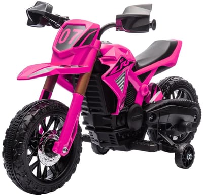 Elektrische Kindermotor - Kindermotorfiets - Kinderauto - 6V Accu - tot 3 km/u - Kinderen 3-8 jaar - met Zijwieltjes, Startgeluid & Claxon - Elektrische Accuvoertuigen - Kindervoertuig - Roze