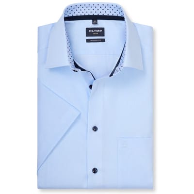 OLYMP Luxor modern fit overhemd - korte mouw - twill - lichtblauw met wit heel fijn gestreept - Strijkvrij - Boordmaat: 40 (EU maat: M)