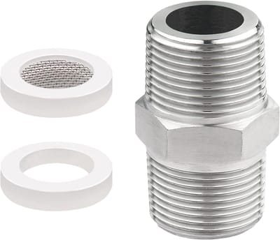 Verstelbare Douche Slang Adapter 1/2 Inch RVS, Dubbele Nippel, Verlengstuk met Bubbler, Aerator en Filterelement voor Optimale Waterstroom