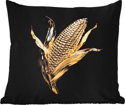 Buitenkussen Weerbestendig - Mais - Eten - Goud - Zwart - 50x50 cm