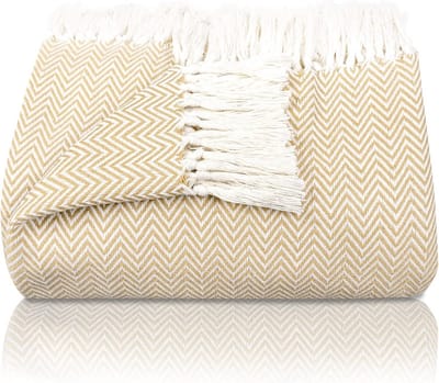 Premium Katoenen Sprei met Franjes - 180 x 240 cm - Visgraatmotief - Zomer- en Winterdeken