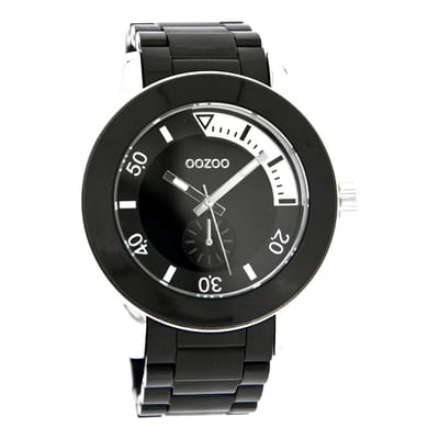 OOZOO Timepieces - Zilverkleurige horloge met zwarte kunststof horlogeband - C4259