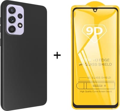 Silicone TPU gel zwart hoesje Telefoonhoesje geschikt voor Samsung Galaxy A33 met (full cover) glas screenprotector