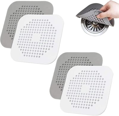 4 stuks afvoerbescherming, filter voor gootsteen van siliconen, afvoerafdekkingen voor douche, afvoerbescherming, zuignapfilter, geschikt voor keuken, bad en badkamer (grijs, wit, 4 stuks)