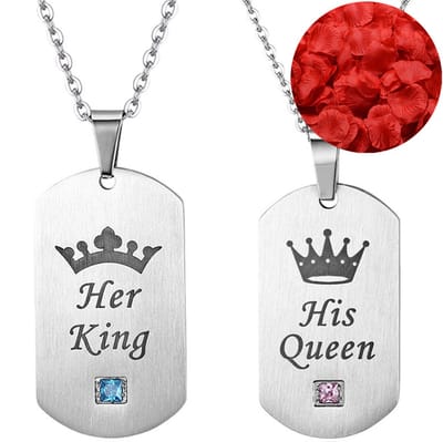 King & Queen Ketting Set + Rozenblaadjes = Valentijn Cadeautje voor Hem en Haar - Valentijnsdag - Valentijn Cadeautje voor Mannen