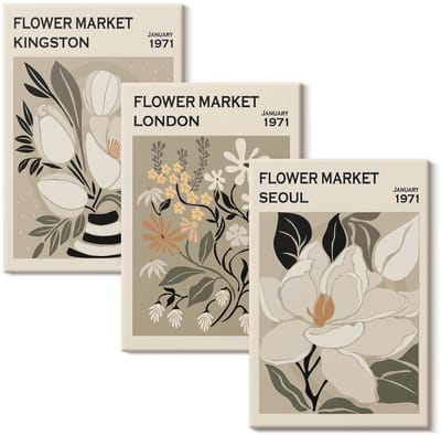 Wallfluent Set van canvas schilderijen - Retrobloemen uit verschillende steden over de hele wereld Canvas Schilderijen Set - set 3 stuks 20x30 cm - Groente Set van Canvas Prints - Natuur Canvas Kunst Set - Boheemse Canvas Kunst Set