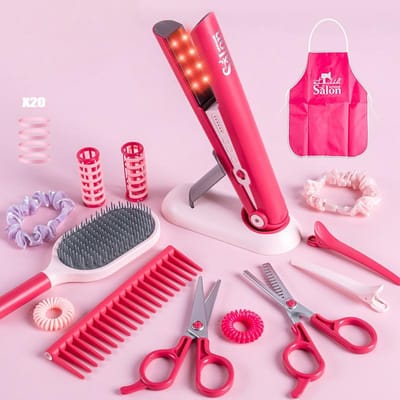 Meisjes Schoonheidssalon Set Doe-het-zelf Speelgoed Pop Kapper Föhn Krultang Haarspeld Simulatie Make-up Kappersspeelgoed Cadeau pink