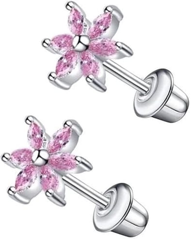 Aramat Jewels | Oorbellen | RVS Bloem Oorbellen - Roze Zirkonia 8mm-schroefsluiting | | | |8mm | Staal | Kinderen, Volwassenen | Verkleurd niet