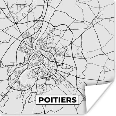 Poster Stadskaart - Frankrijk - Kaart - Poitiers - Plattegrond - 100x100 cm XXL