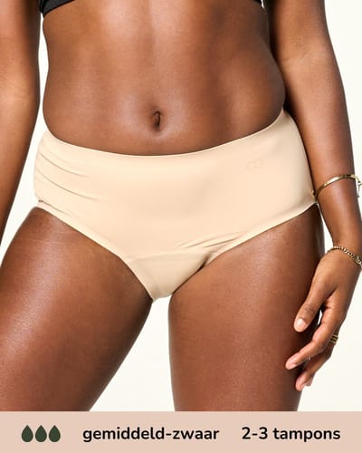 Moodies menstruatie ondergoed - Hiphugger - gemiddeld/zwaar kruisje - maat S - beige