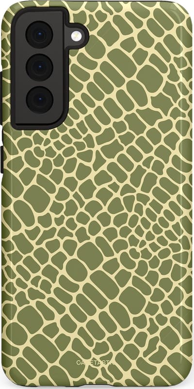 Casetastic hoesje geschikt voor Samsung Galaxy S21 FE 5G - Dubbellaagse bescherming - Exotische Groen Geel Krokodillen Schubben - Fashion Case - Saliegroen Beige