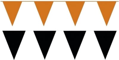 Feest versiering punt vlaggetjes pakket - 60 meter - oranje en zwart - slingers / vlaggenlijnen - kunststof - buiten/binnen